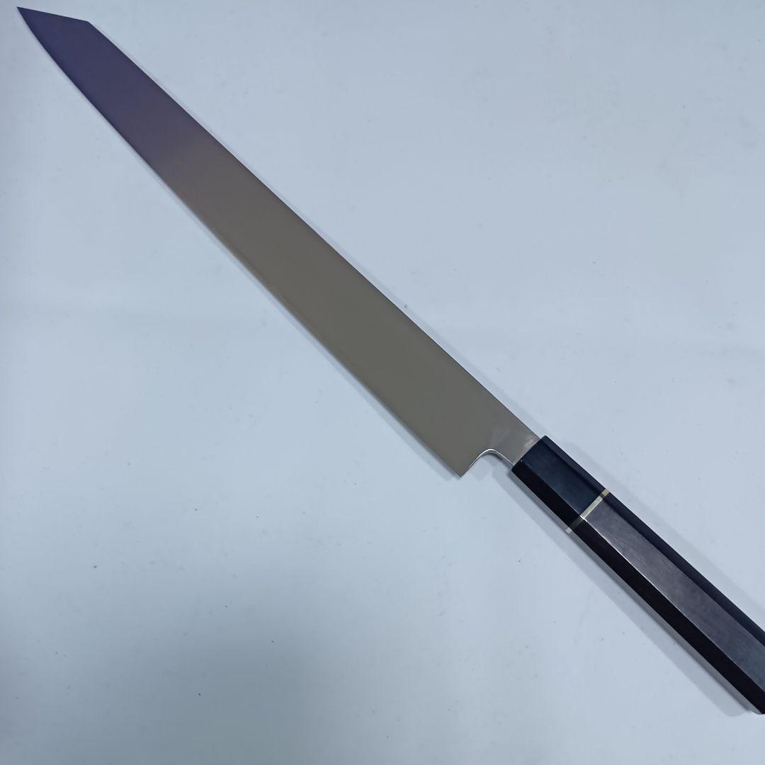 ステン本焼V金10号切付柳刃包丁33cm黒水牛黒檀八角柄