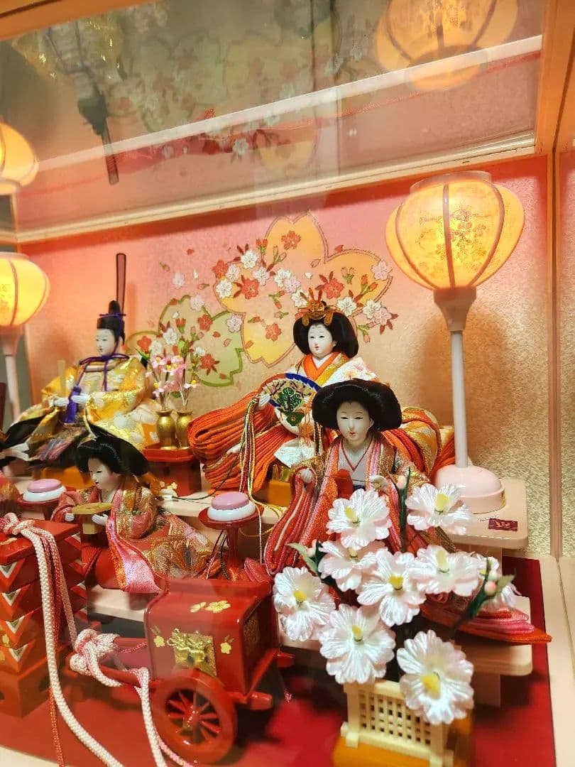 送料込✧* 雛人形 吉徳 五人飾り オルゴール・ ガラスケース 定価約7万