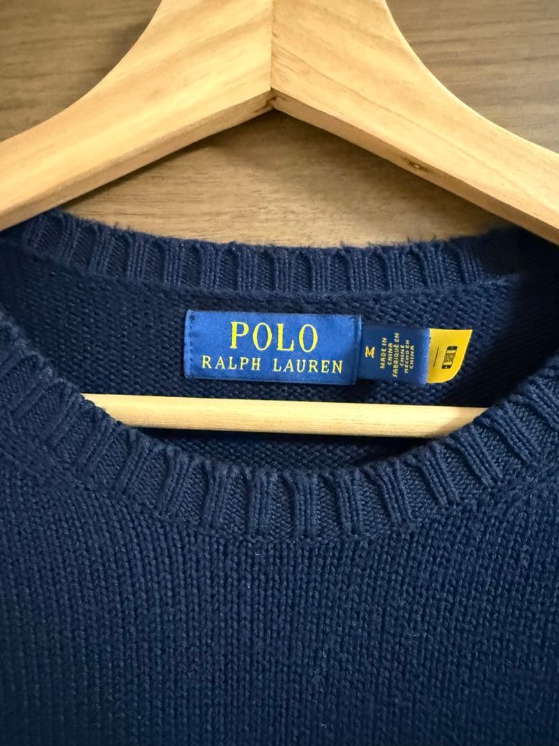 ラルフローレン　コットン　ニット　セーター　ネイビー　赤刺繍　M ポロ