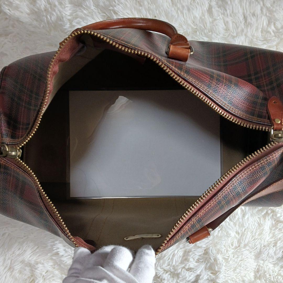 ポロラルフローレン　ボストンバック　チェック　ブラウン　PVC　レザー
