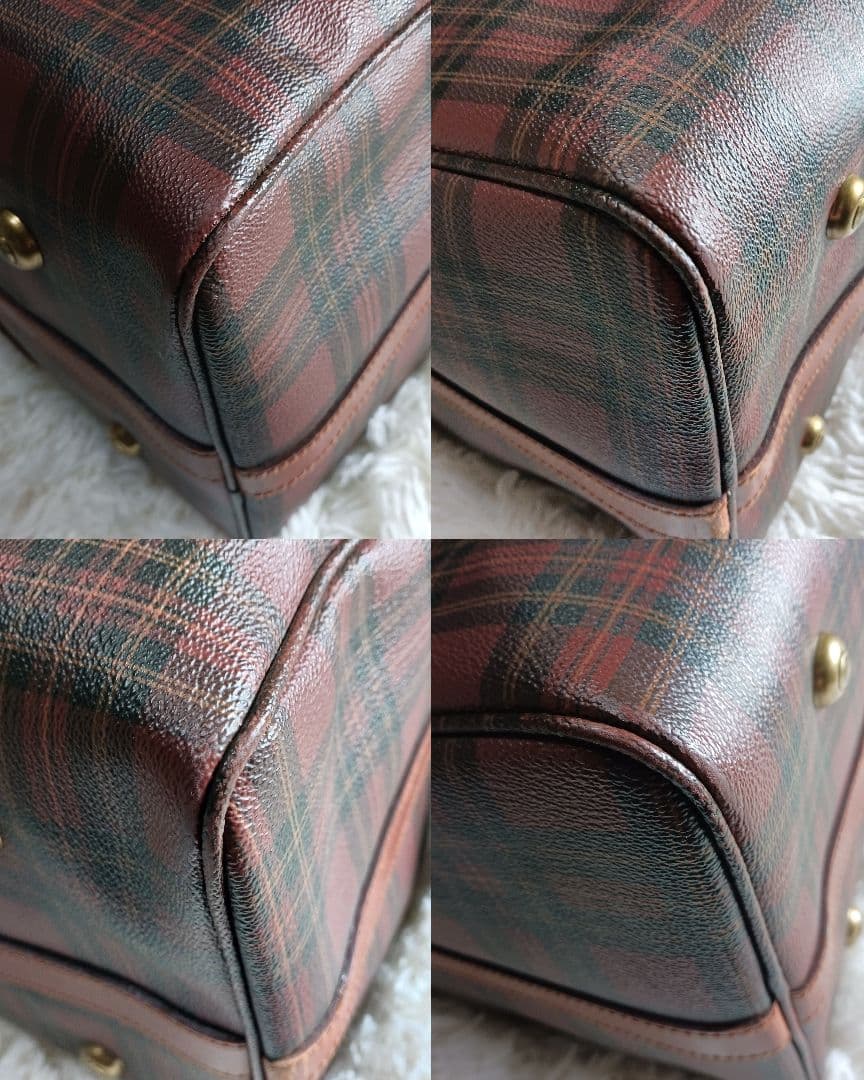 ポロラルフローレン　ボストンバック　チェック　ブラウン　PVC　レザー