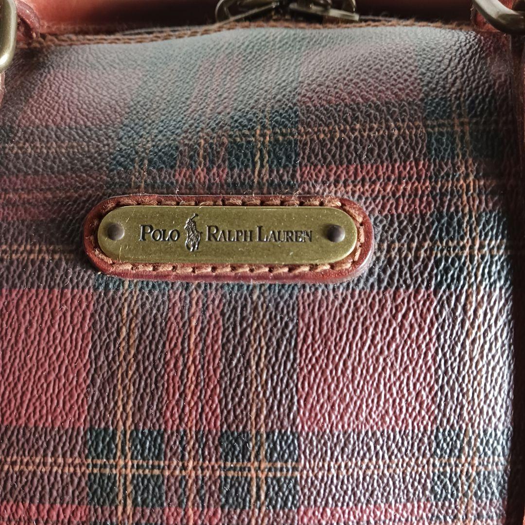 ポロラルフローレン　ボストンバック　チェック　ブラウン　PVC　レザー