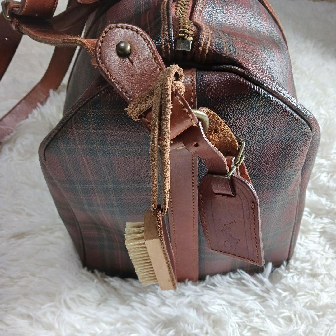 ポロラルフローレン　ボストンバック　チェック　ブラウン　PVC　レザー