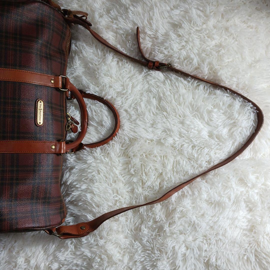 ポロラルフローレン　ボストンバック　チェック　ブラウン　PVC　レザー
