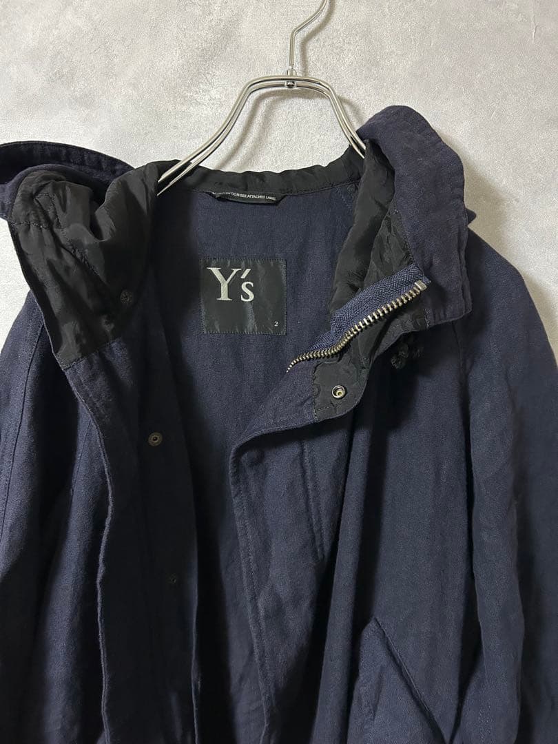 Y's ワイヤーカラー リネンジップアップ ミリタリーモッズコート