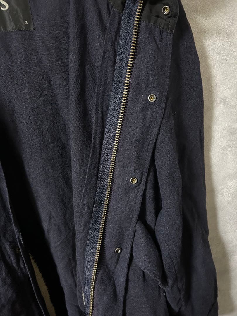 Y's ワイヤーカラー リネンジップアップ ミリタリーモッズコート