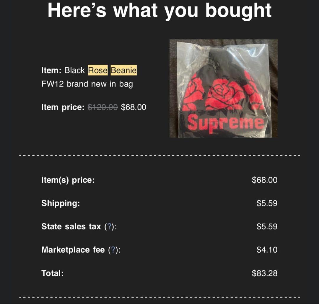 タ*タ様 【再出品】Supreme Rose Beanie FW12