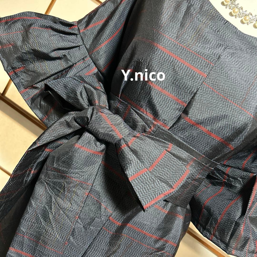 LL 着物リメイク 正絹 濃紺大島紬 フリル袖ゆったりワンピース