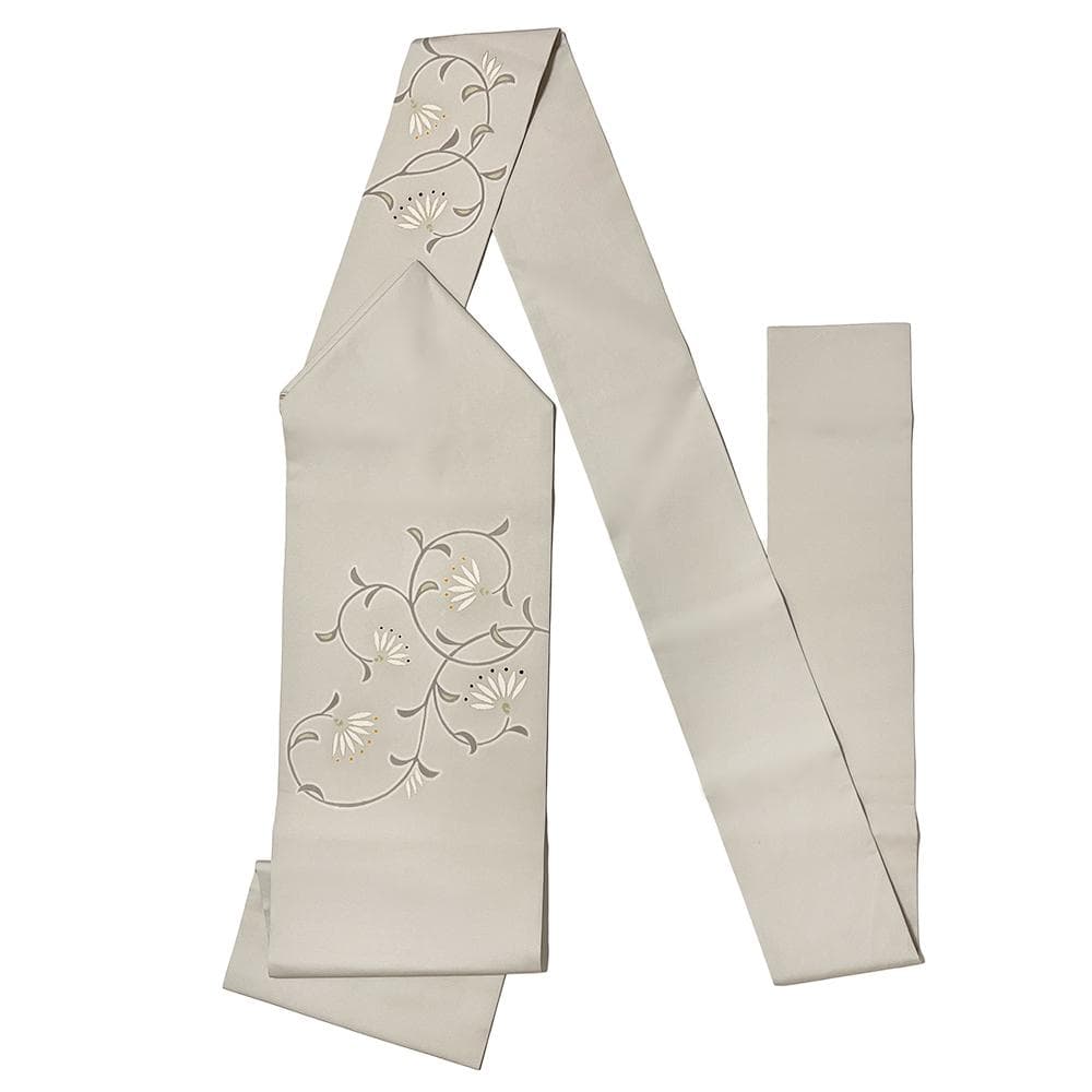 極上の手描友禅 名古屋帯 九寸 塩瀬 正絹 中古 花唐草 No.ymo0072