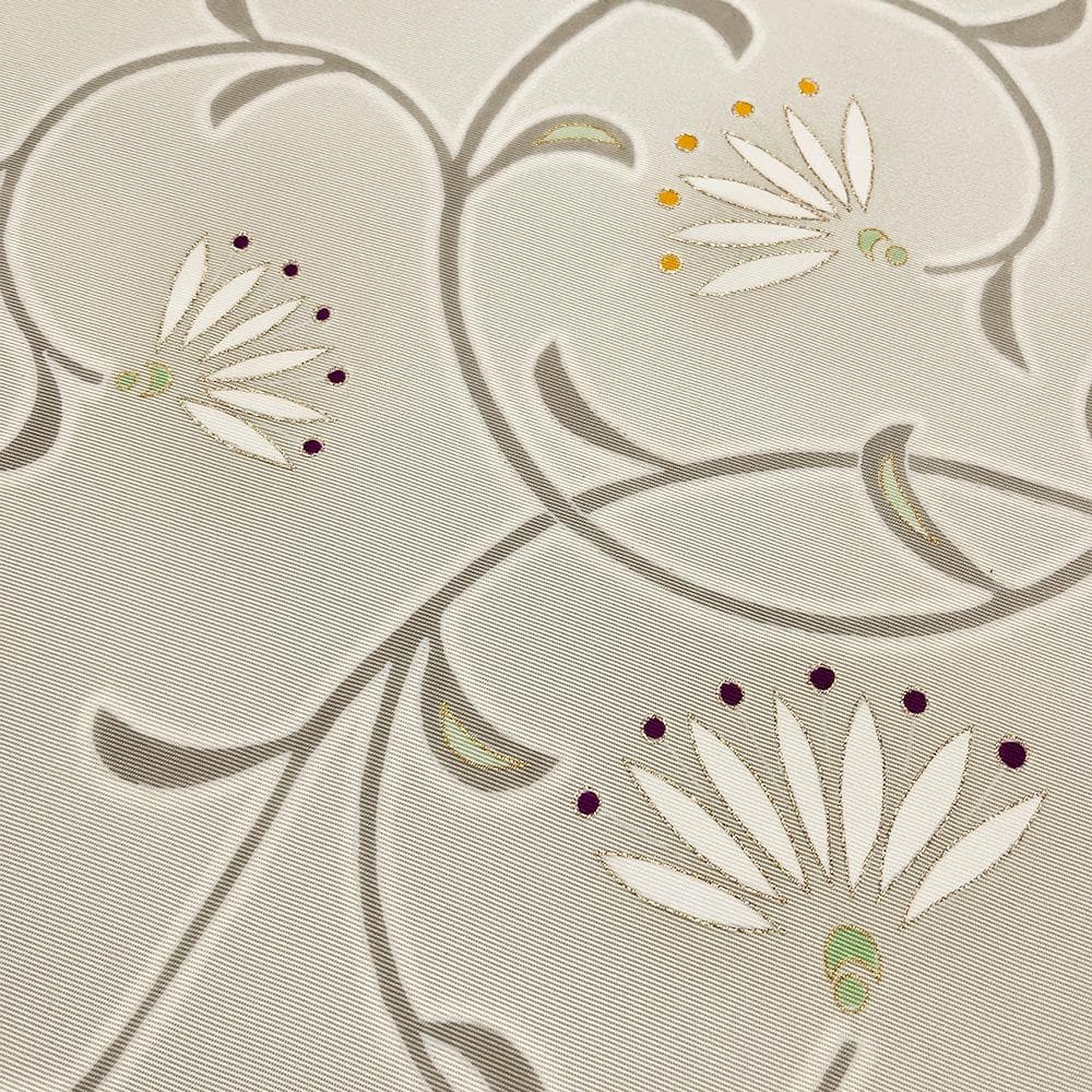 極上の手描友禅 名古屋帯 九寸 塩瀬 正絹 中古 花唐草 No.ymo0072