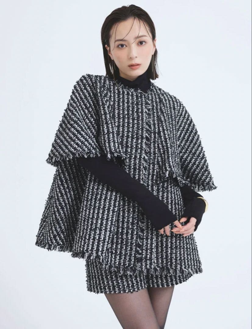 【美品】anuansツイードケープコート