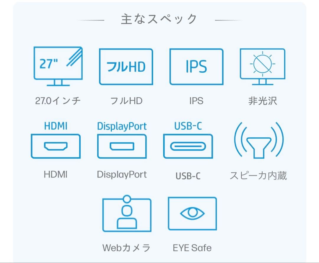 HP M27 Webcam 27インチ　モニター (カメラ・スピーカー付)