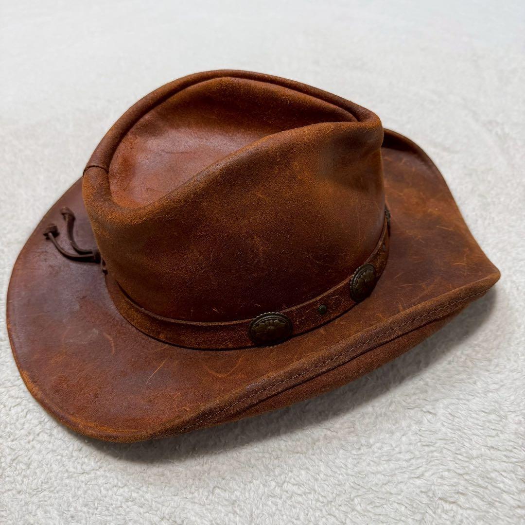 USA製 牛革 Lサイズ HENSCHEL ウエスタンハット メタルコンチョ