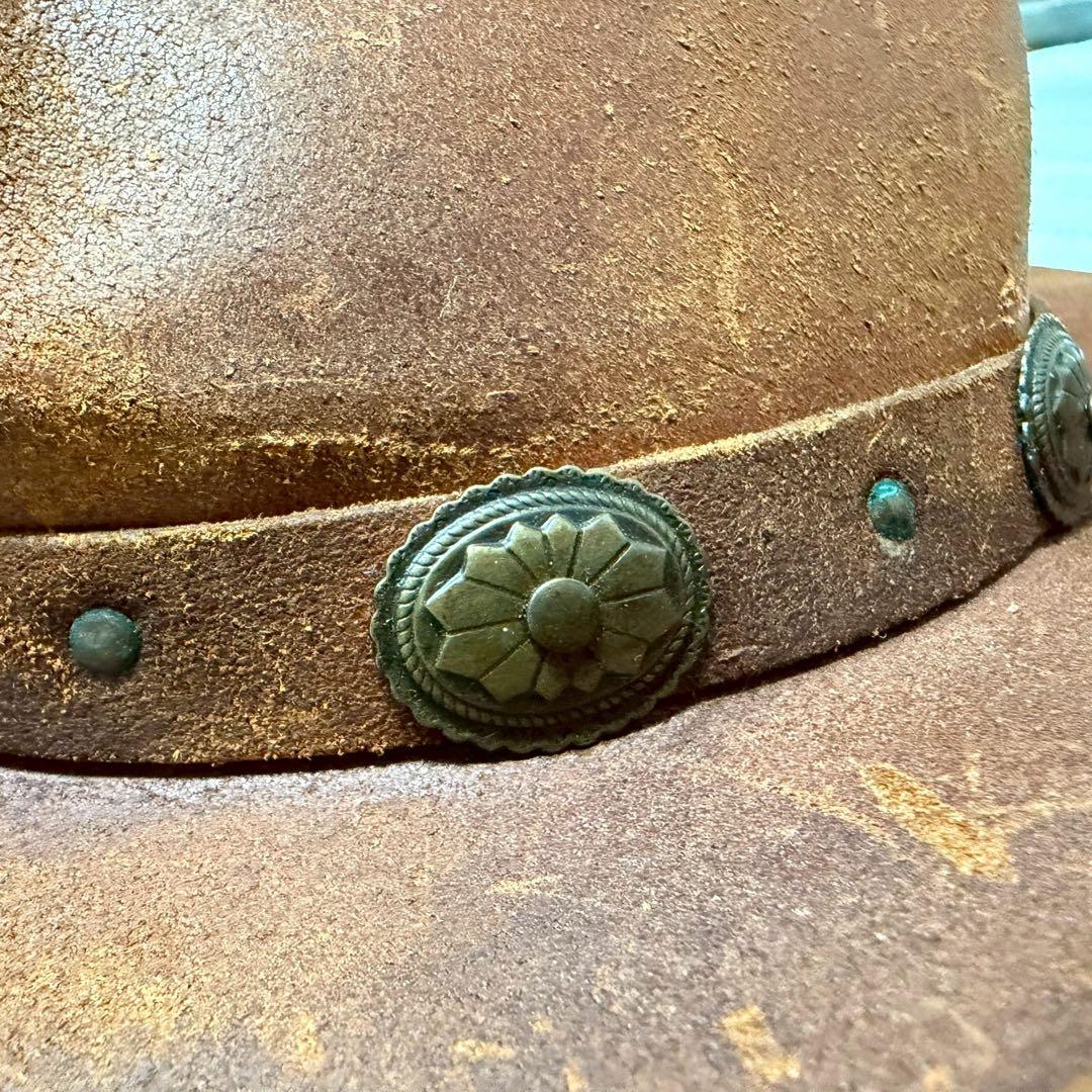 USA製 牛革 Lサイズ HENSCHEL ウエスタンハット メタルコンチョ