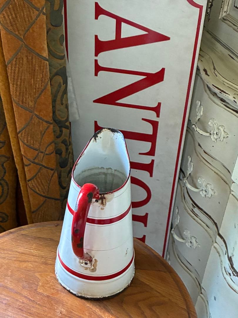 フランス　アンティーク　ホーロー　ジャグ　ピッチャー　水差し　エトワール　白赤