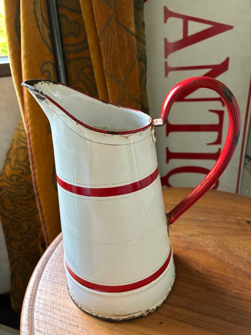 フランス　アンティーク　ホーロー　ジャグ　ピッチャー　水差し　エトワール　白赤