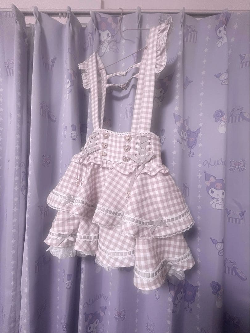 ♡LIZLISA♡ はしごリボンギンガムティアードスカパン ピンク