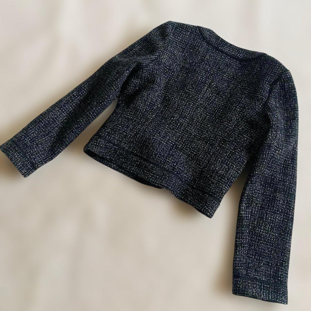 専用❗️【大きい L 】自由区　ツイード　黒　セット ノーカラー ジャケット