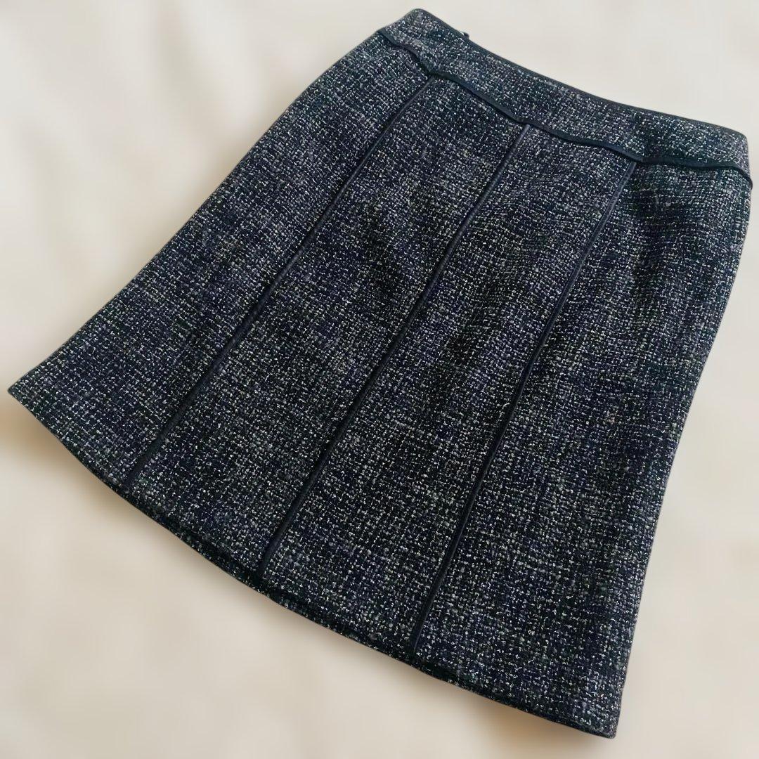 専用❗️【大きい L 】自由区　ツイード　黒　セット ノーカラー ジャケット