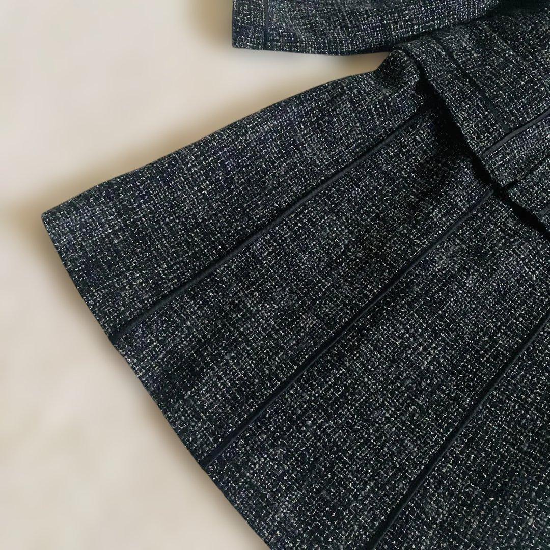 専用❗️【大きい L 】自由区　ツイード　黒　セット ノーカラー ジャケット