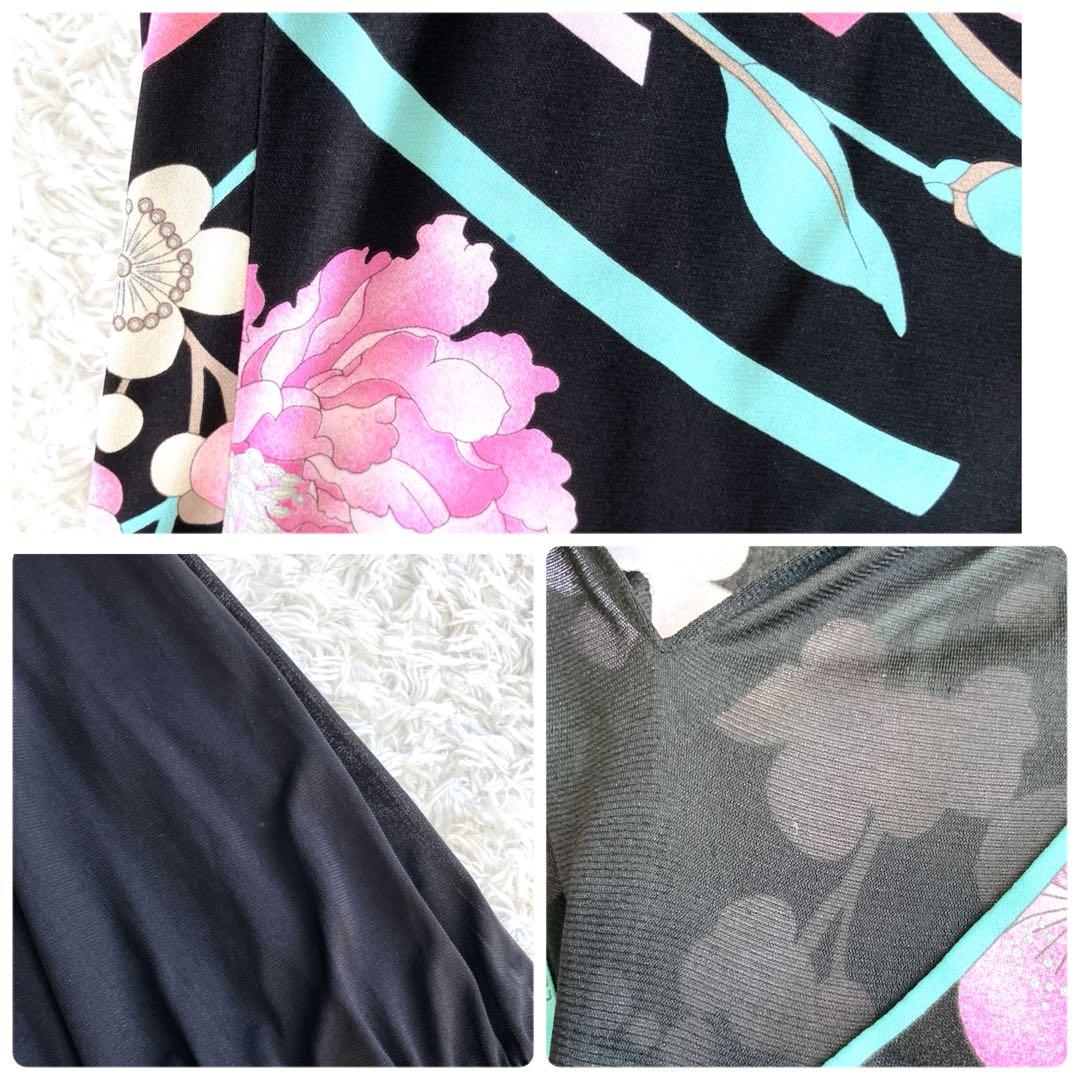 レオナール✨チュニック カンカン カットソー トリム 花 リボン 黒 ピンク M