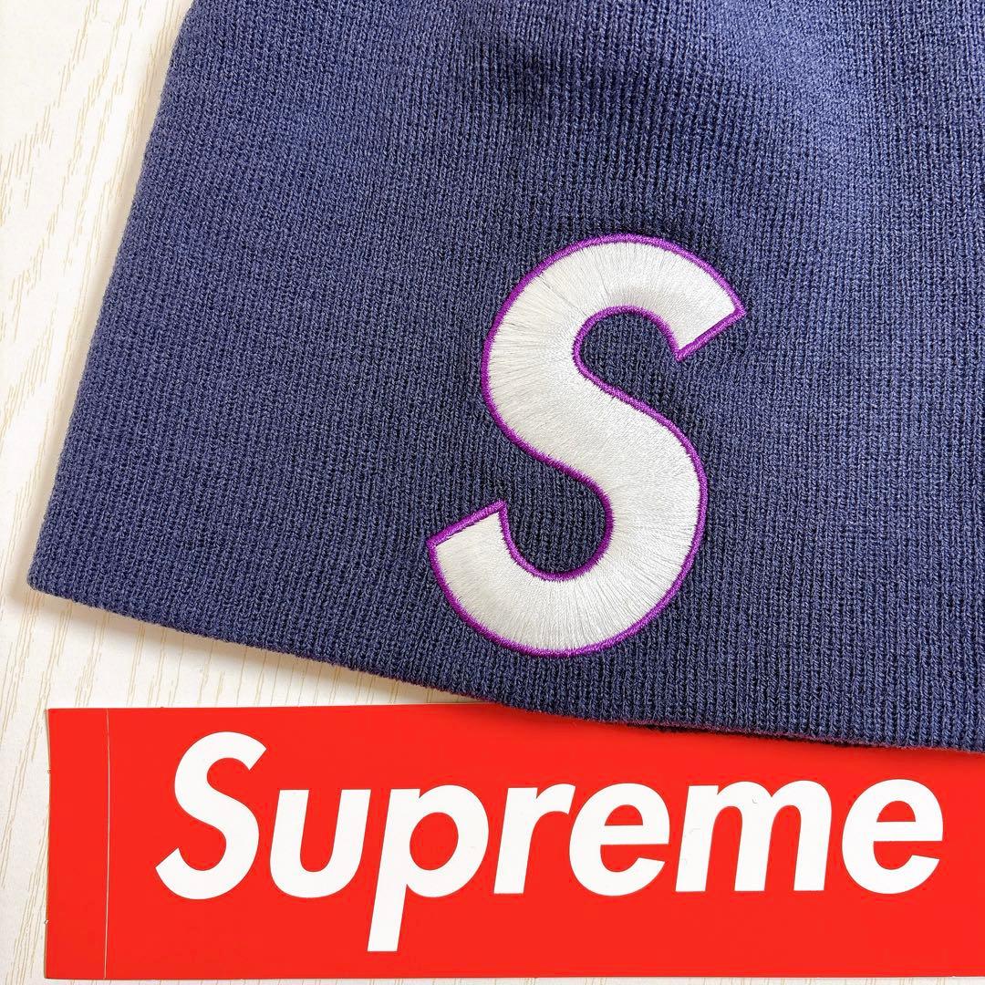 Supreme NEW ERA ニット帽　ビーニー　Sロゴ ネイビー　紺