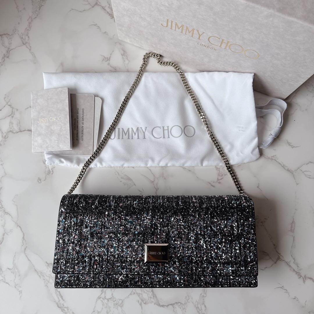 ジミーチュウ Jimmy Choo LILIA グリッターチェーンクラッチバッグ
