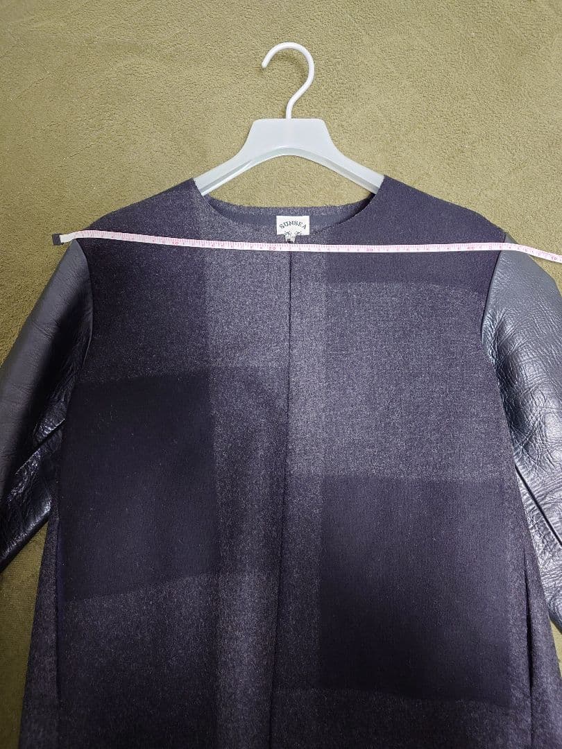 sunsea ブロックチェックメルトンレザージャケット