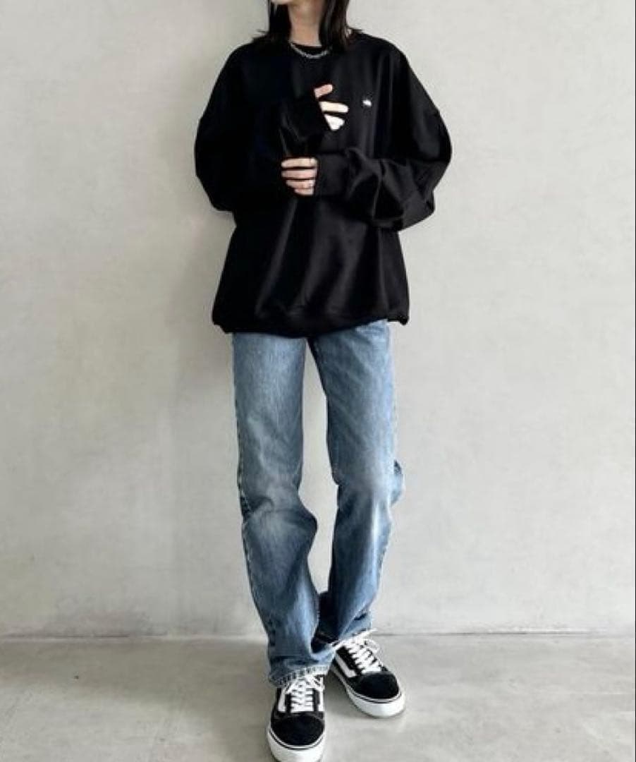 新品　ノースフェイス　ルーズフィット スウェット L 韓国　ブラック ロンT