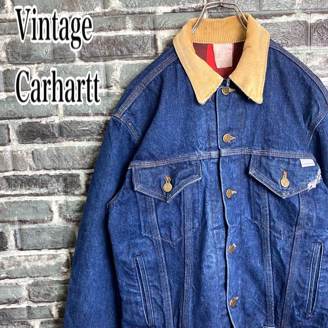 80s カーハート☆デニムジャケット 裏地チェック ゆるだぼ 星タグ ga1.