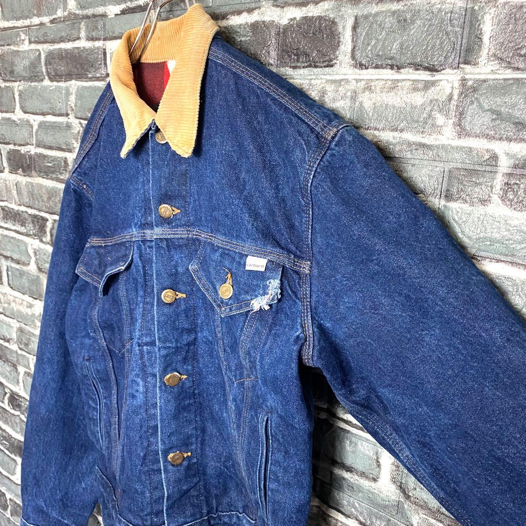 80s カーハート☆デニムジャケット 裏地チェック ゆるだぼ 星タグ ga1.