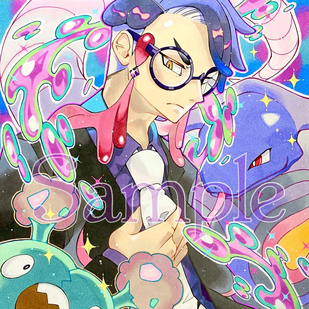 手描きイラスト・カラスバ・ポケモン・同人ファンアート・大色紙・アナログ原画一点物