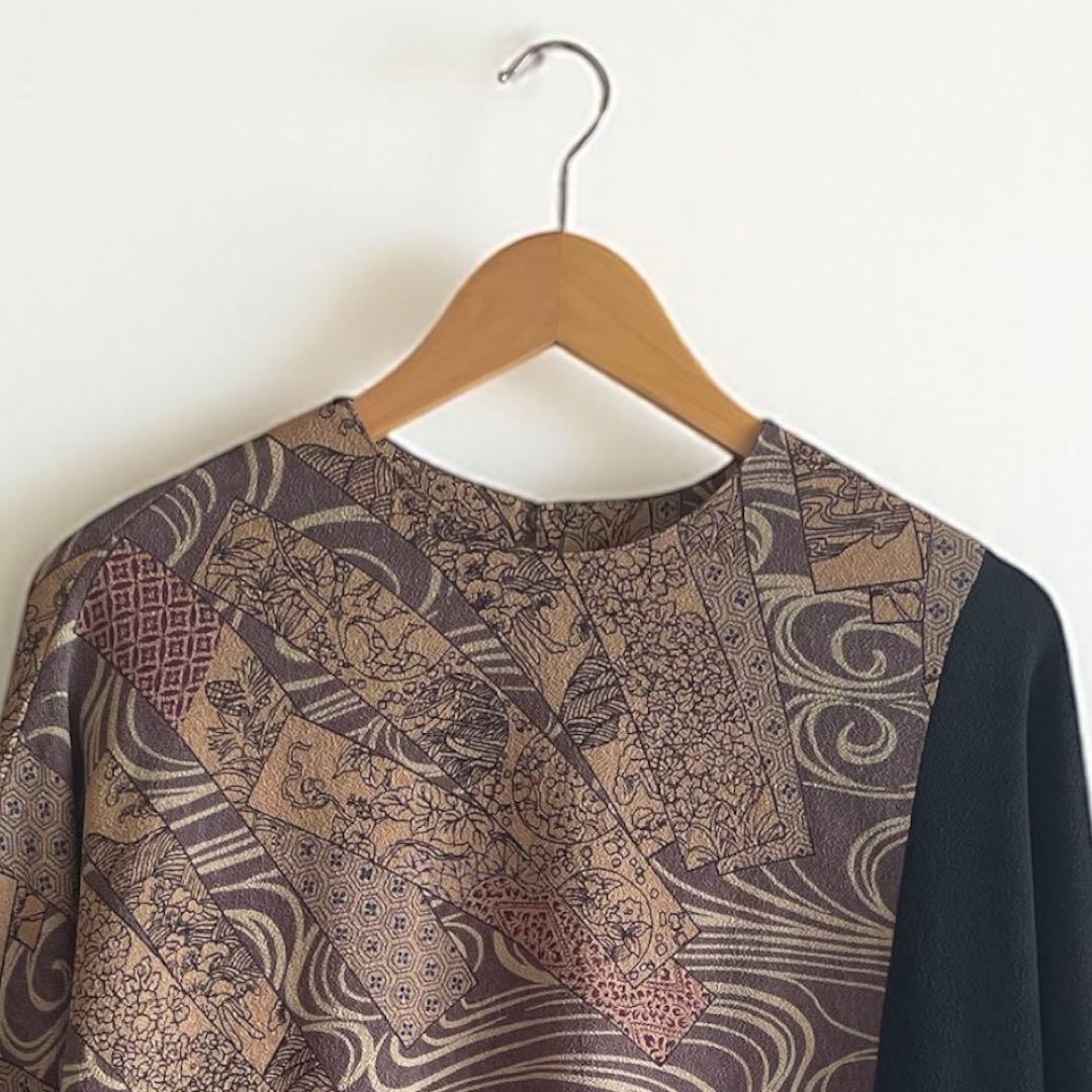 美品 詩仙堂 HITOSHI TAMURA ちりめん 手染め 和柄 チュニック