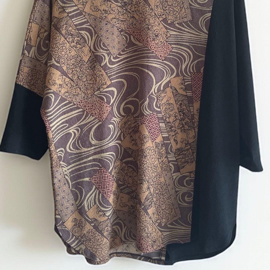 美品 詩仙堂 HITOSHI TAMURA ちりめん 手染め 和柄 チュニック