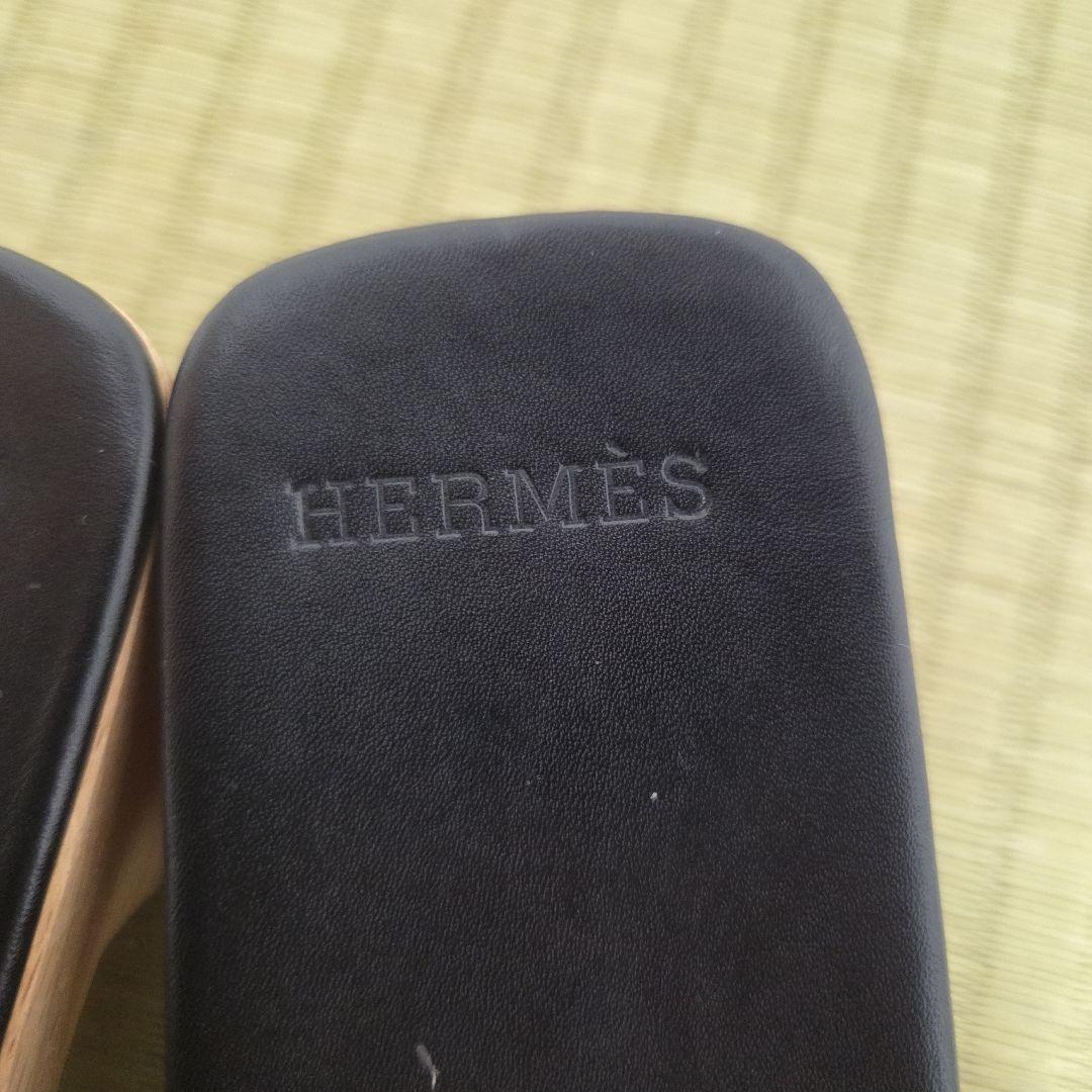 未使用近 エルメス ケブラール サンダル Hロゴ サイズ35 レザー 黒