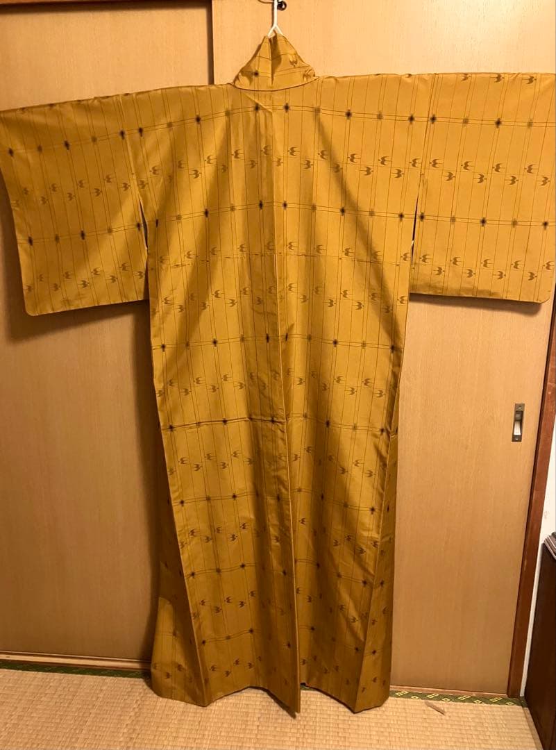 琉球絣　琉球柄　越布琉　芥子色　証紙付　紬　袷　未使用