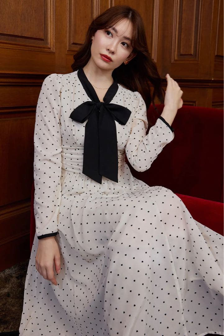 ワンピース Heart Dot Bow Tie Chiffon Dress