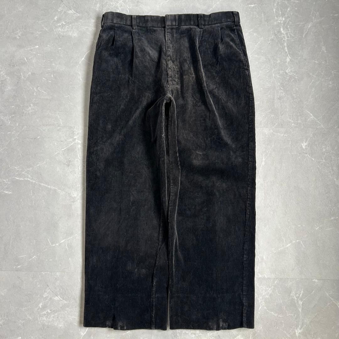 90s OLD 太畝 コーデュロイ ツータック ワイドチノパンツ ブラック 古着