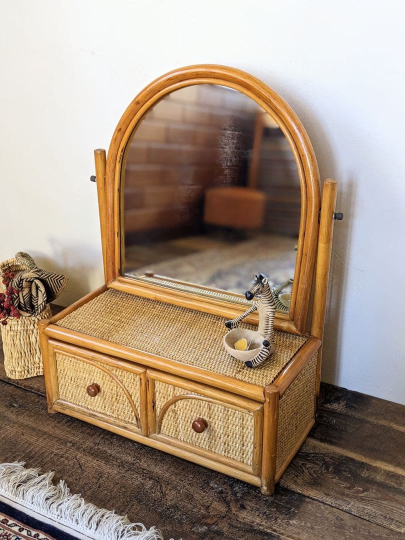 総ラタンのドレッサー　鏡台　ミニサイズ