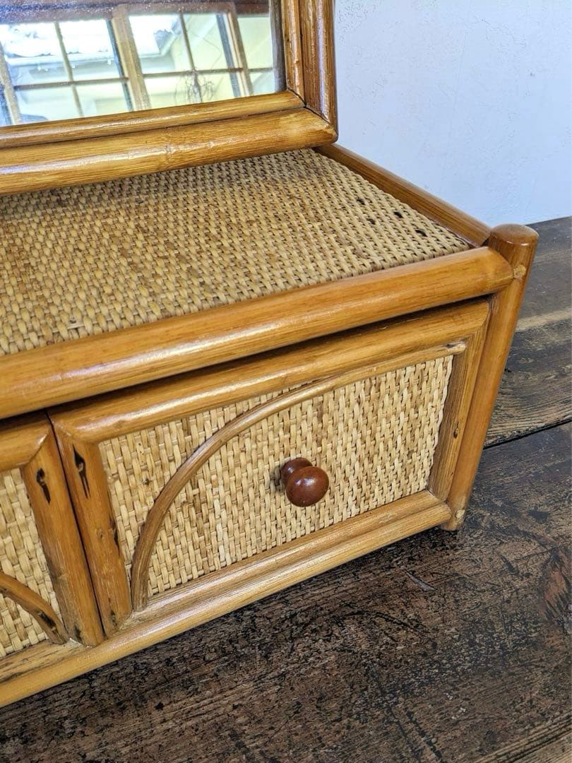 総ラタンのドレッサー　鏡台　ミニサイズ