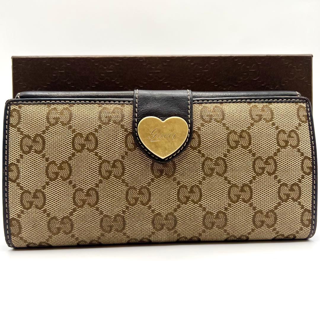 極美品✨GUCCI ラブリーハート GGキャンバス 長財布 Wホック 濃茶