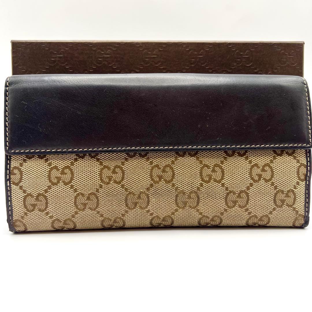 極美品✨GUCCI ラブリーハート GGキャンバス 長財布 Wホック 濃茶