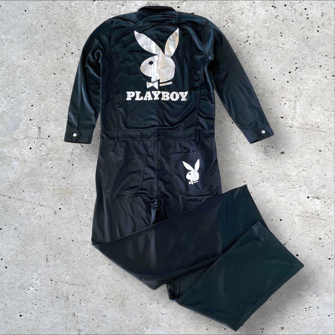 【美品】プレイボーイ　つなぎ カバーオール　バックプリント シルバー　【L】