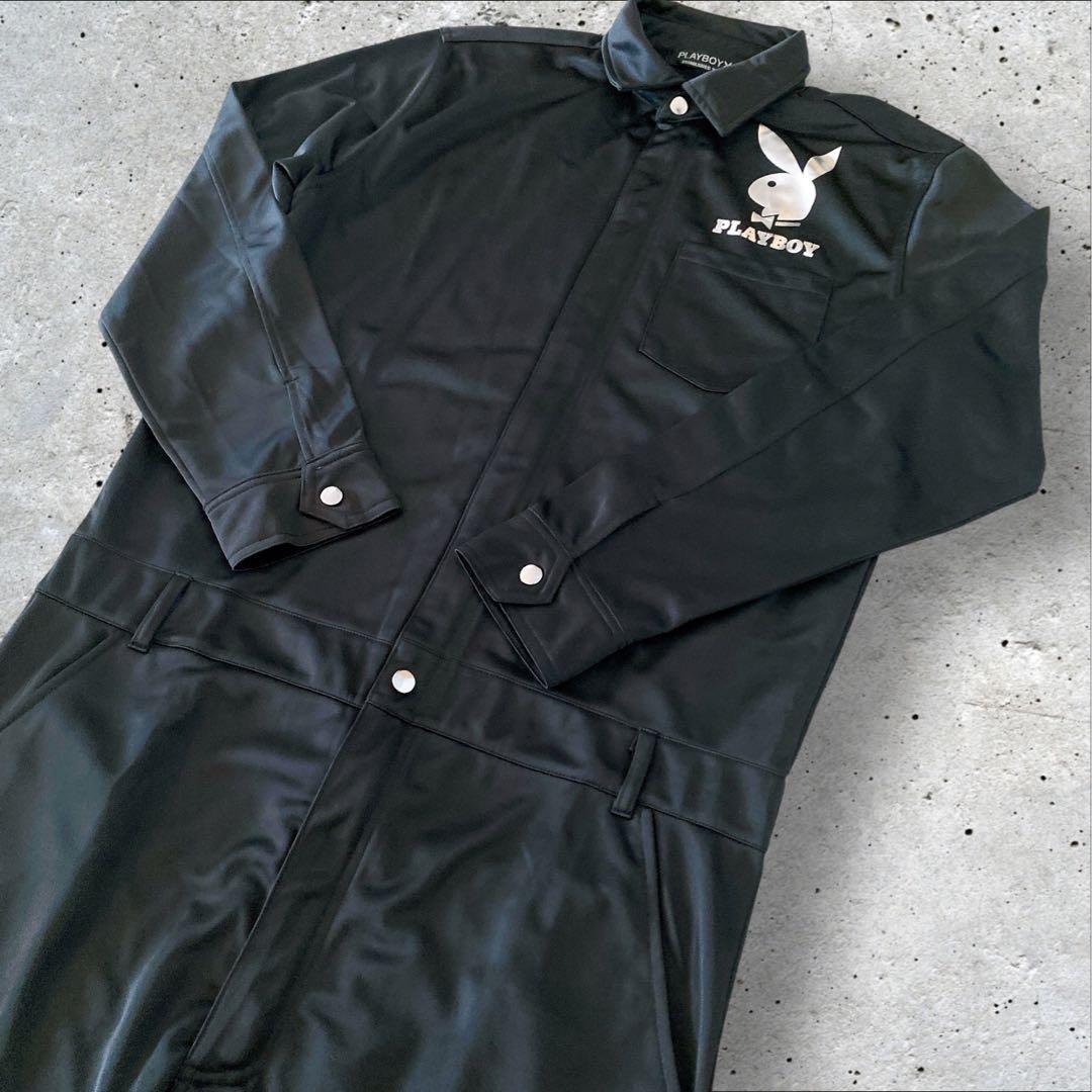 【美品】プレイボーイ　つなぎ カバーオール　バックプリント シルバー　【L】