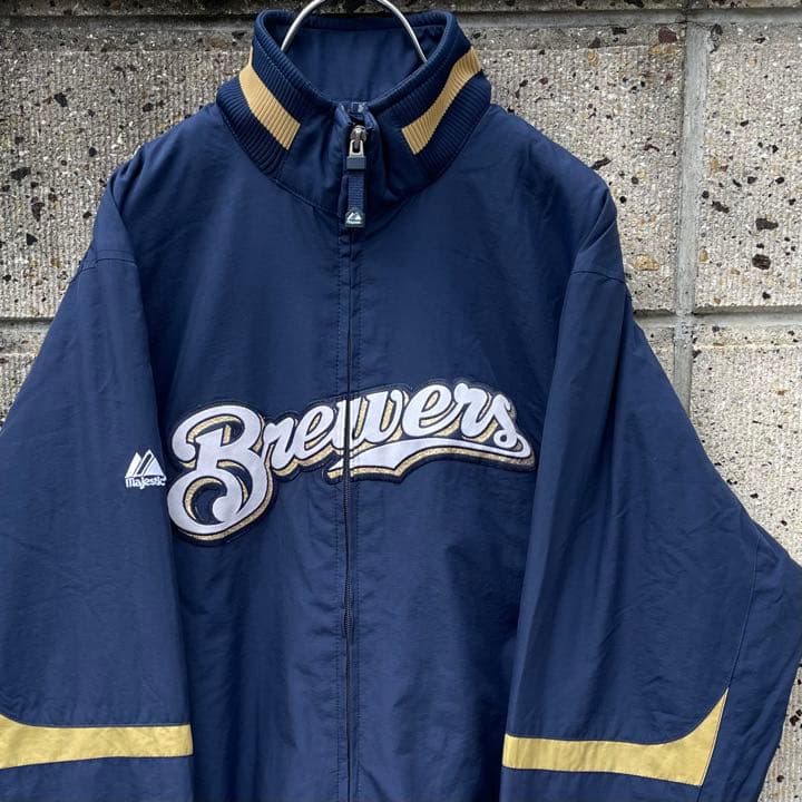 Majestic × MIL.ブルワーズ XLサイズ フリース裏地 スタジャン