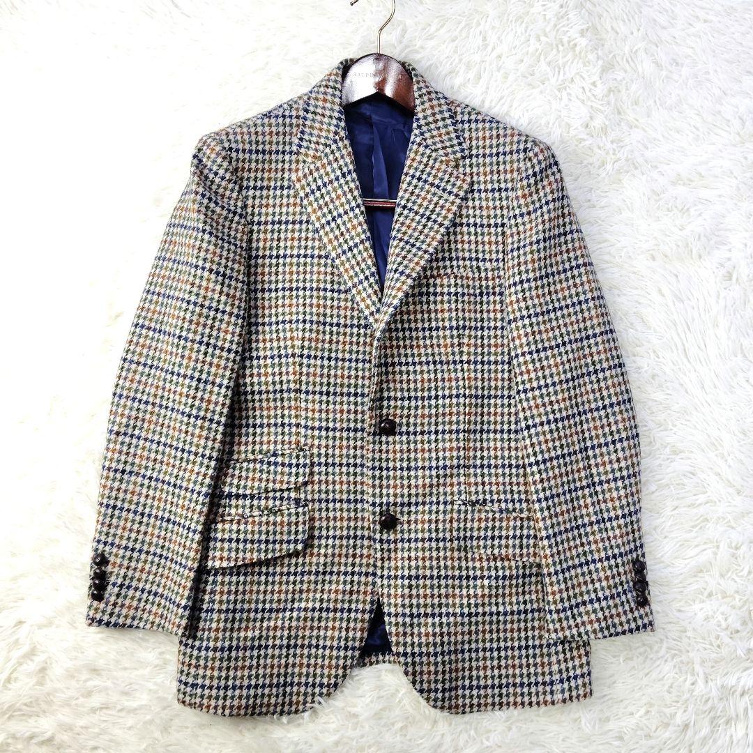 【極美品】ハリスツイード　千鳥格子テーラードジャケット　ピュアニューウール