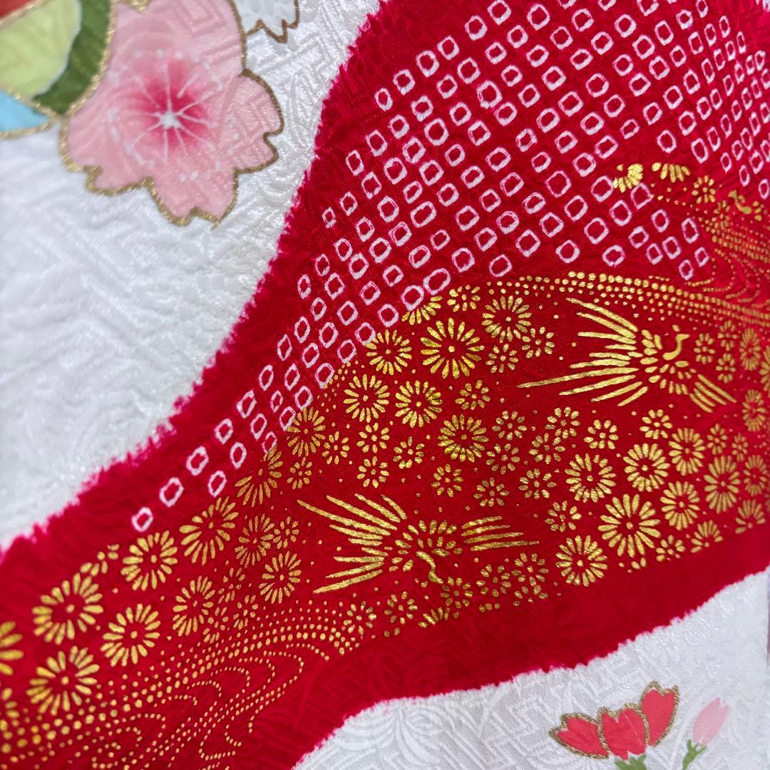 【訳あり特価・未使用】手書き京友禅 本絞り 古典桶絞り お宮参り 産着 赤