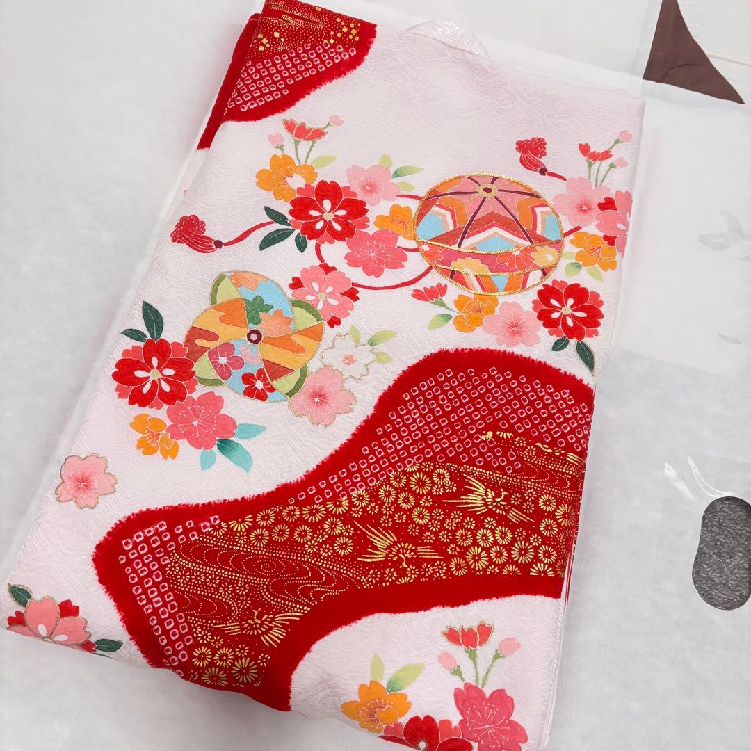 【訳あり特価・未使用】手書き京友禅 本絞り 古典桶絞り お宮参り 産着 赤