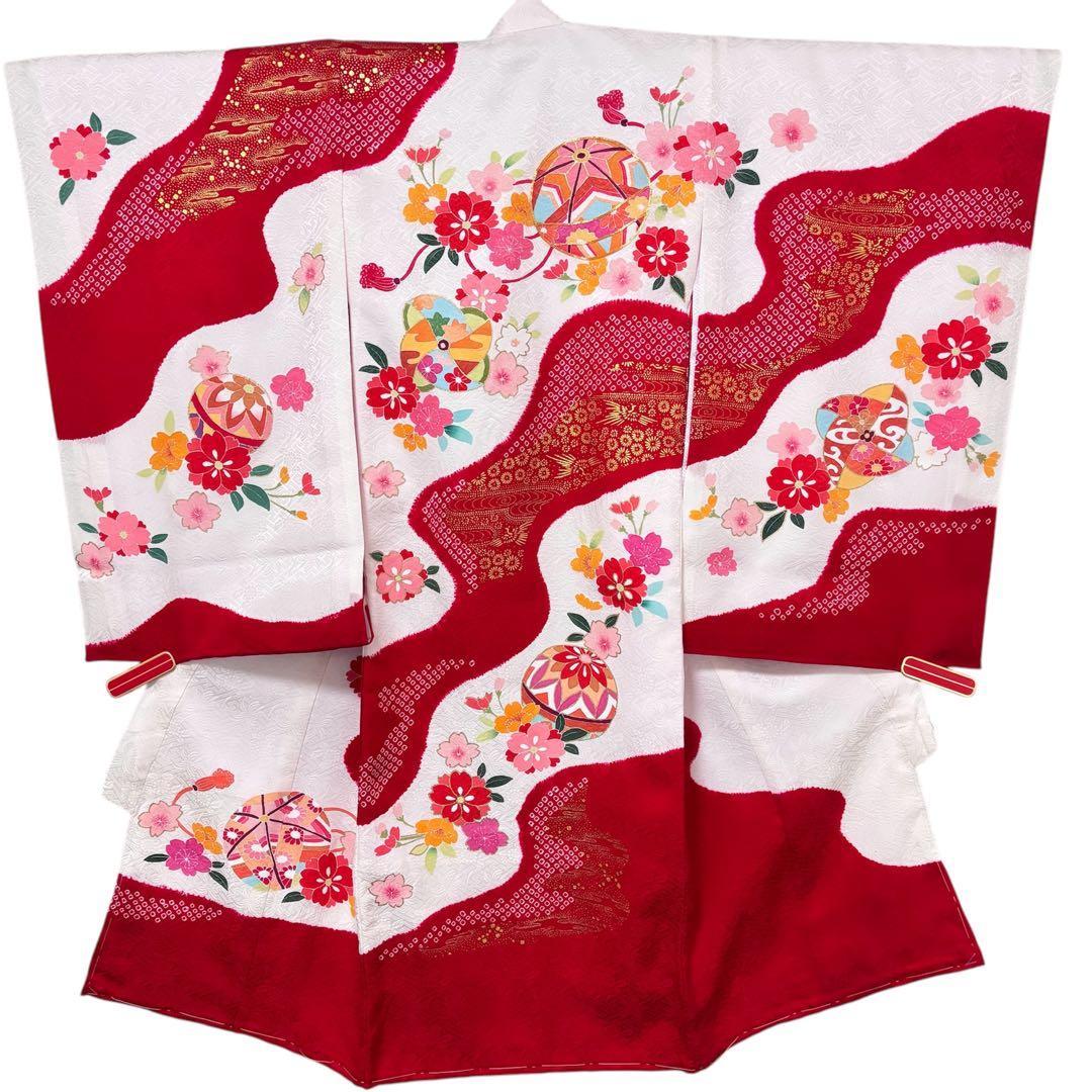 【訳あり特価・未使用】手書き京友禅 本絞り 古典桶絞り お宮参り 産着 赤