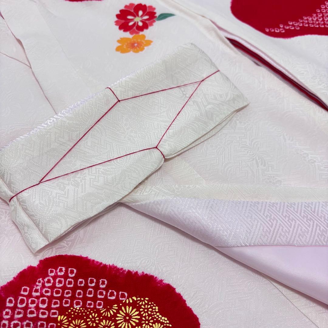 【訳あり特価・未使用】手書き京友禅 本絞り 古典桶絞り お宮参り 産着 赤